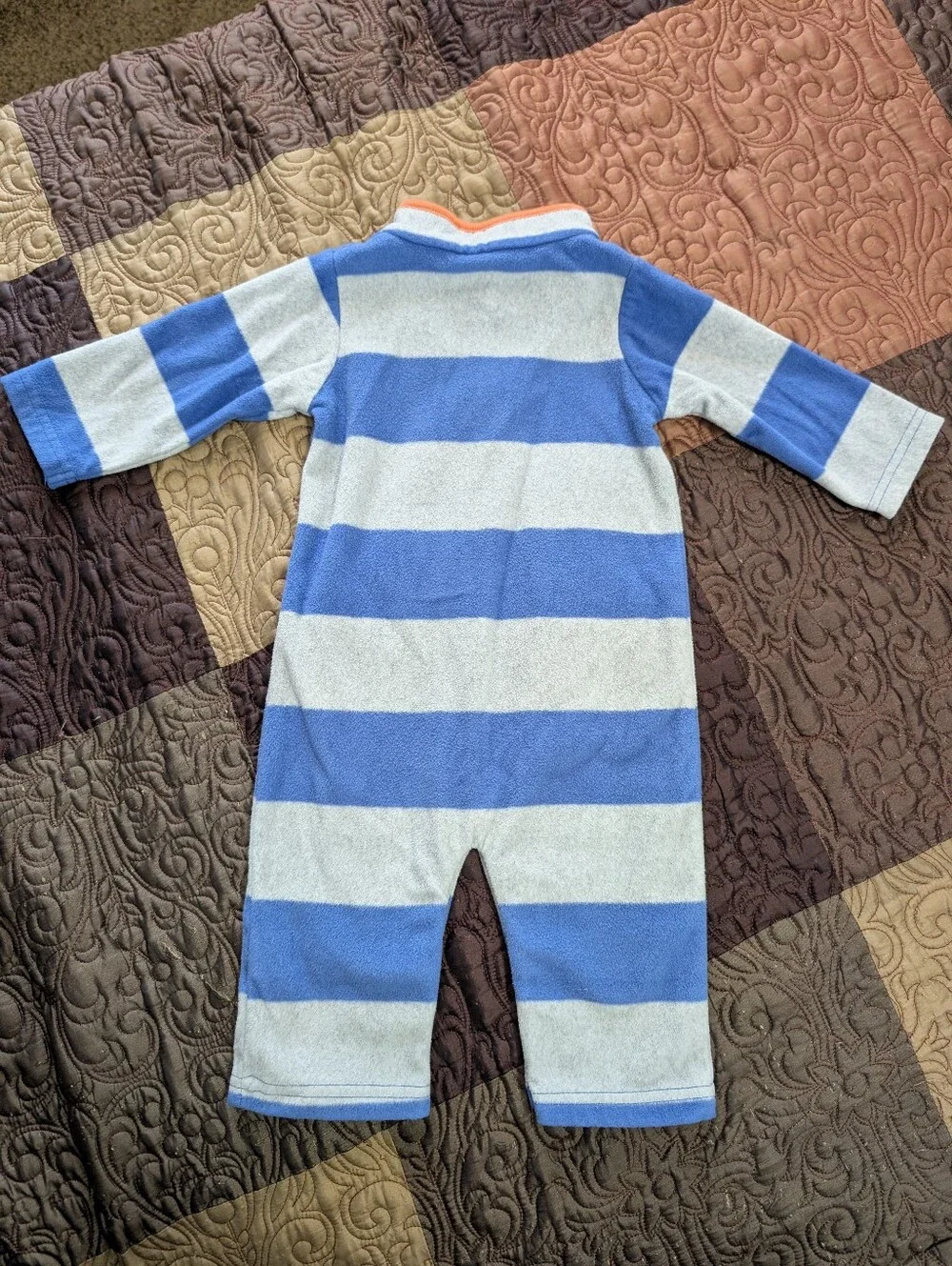 Carter's Blue & Gray Striped Fleece One-Piece Size 9 Month